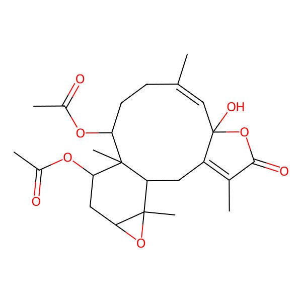 2D Structure of (14-Acetyloxy-7-hydroxy-4,9,13,18-tetramethyl-5-oxo-6,17-dioxatetracyclo[11.5.0.03,7.016,18]octadeca-3,8-dien-12-yl) acetate