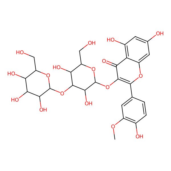 2D Structure of 3-[(2S,3R,4S,5R,6S)-3,5-dihydroxy-6-(hydroxymethyl)-4-[(2S,3R,4S,5S,6R)-3,4,5-trihydroxy-6-(hydroxymethyl)oxan-2-yl]oxyoxan-2-yl]oxy-5,7-dihydroxy-2-(4-hydroxy-3-methoxyphenyl)chromen-4-one