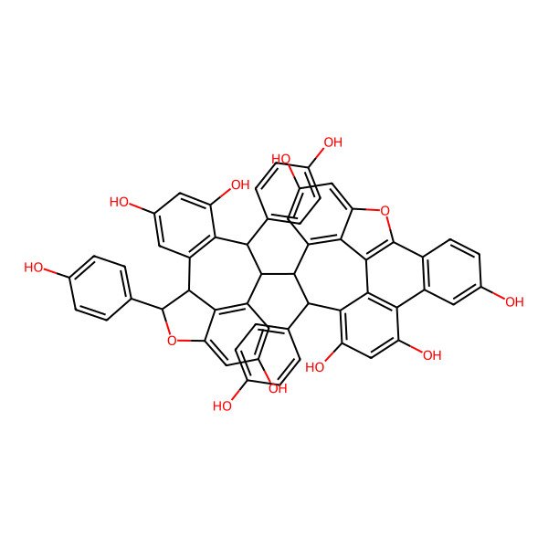 2D Structure of (22R,23R)-22-(4-hydroxyphenyl)-23-[(1S,8R,9R,16S)-4,6,12-trihydroxy-8,16-bis(4-hydroxyphenyl)-15-oxatetracyclo[8.6.1.02,7.014,17]heptadeca-2(7),3,5,10(17),11,13-hexaen-9-yl]-13-oxahexacyclo[16.3.2.05,21.06,11.012,20.014,19]tricosa-1,3,5(21),6(11),7,9,12(20),14,16,18-decaene-2,4,8,16-tetrol