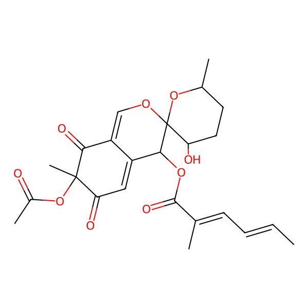 2D Structure of (7-acetyloxy-3'-hydroxy-6',7-dimethyl-6,8-dioxospiro[4H-isochromene-3,2'-oxane]-4-yl) 2-methylhexa-2,4-dienoate