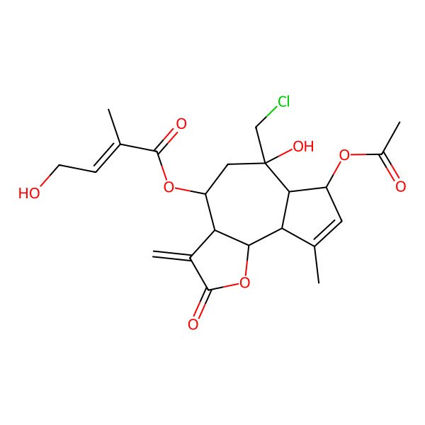 2D Structure of [(3aR,4R,6R,6aS,7R,9aR,9bR)-7-acetyloxy-6-(chloromethyl)-6-hydroxy-9-methyl-3-methylidene-2-oxo-4,5,6a,7,9a,9b-hexahydro-3aH-azuleno[4,5-b]furan-4-yl] (E)-4-hydroxy-2-methylbut-2-enoate