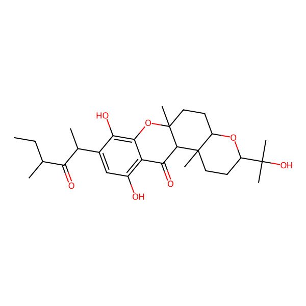 2D Structure of 8,11-dihydroxy-3-(2-hydroxypropan-2-yl)-6a,12b-dimethyl-9-(4-methyl-3-oxohexan-2-yl)-2,3,4a,5,6,12a-hexahydro-1H-pyrano[3,2-a]xanthen-12-one