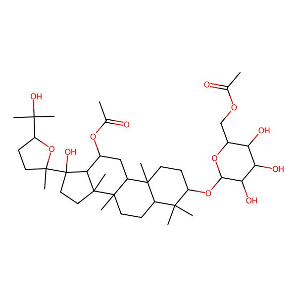 2D Structure of [6-[[12-Acetyloxy-17-hydroxy-17-[5-(2-hydroxypropan-2-yl)-2-methyloxolan-2-yl]-4,4,8,10,14-pentamethyl-1,2,3,5,6,7,9,11,12,13,15,16-dodecahydrocyclopenta[a]phenanthren-3-yl]oxy]-3,4,5-trihydroxyoxan-2-yl]methyl acetate