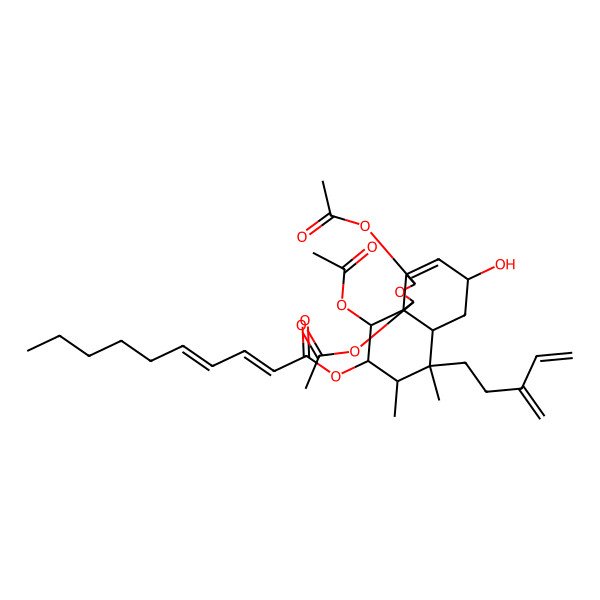 2D Structure of [1,3,10-Triacetyloxy-5-hydroxy-7,8-dimethyl-7-(3-methylidenepent-4-enyl)-1,3,5,6,6a,8,9,10-octahydrobenzo[d][2]benzofuran-9-yl] deca-2,4-dienoate