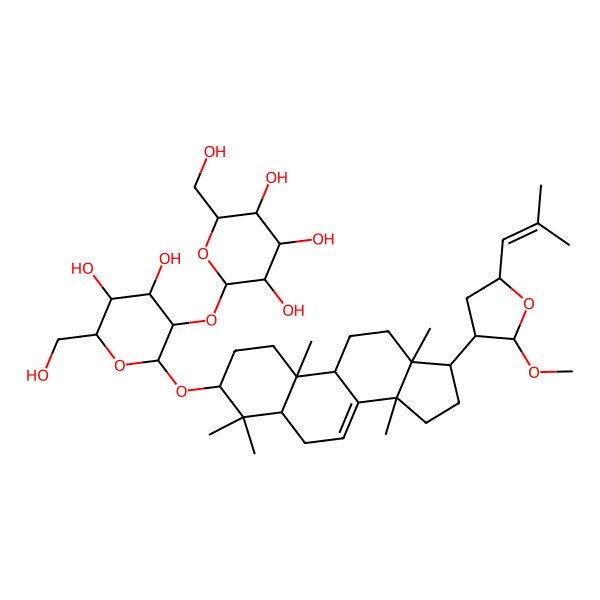 2D Structure of 2-[4,5-dihydroxy-6-(hydroxymethyl)-2-[[17-[2-methoxy-5-(2-methylprop-1-enyl)oxolan-3-yl]-4,4,10,13,14-pentamethyl-2,3,5,6,9,11,12,15,16,17-decahydro-1H-cyclopenta[a]phenanthren-3-yl]oxy]oxan-3-yl]oxy-6-(hydroxymethyl)oxane-3,4,5-triol