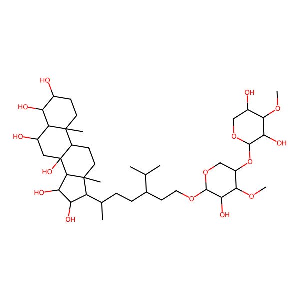 2D Structure of 17-[5-[2-[5-(3,5-Dihydroxy-4-methoxyoxan-2-yl)oxy-3-hydroxy-4-methoxyoxan-2-yl]oxyethyl]-6-methylheptan-2-yl]-10,13-dimethyl-1,2,3,4,5,6,7,9,11,12,14,15,16,17-tetradecahydrocyclopenta[a]phenanthrene-3,4,6,8,15,16-hexol