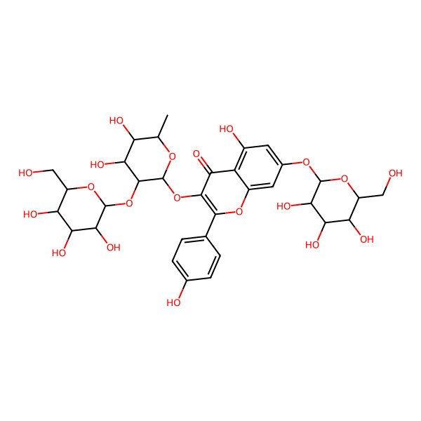 2D Structure of 3-[(2S,3R,4R,5R,6S)-4,5-dihydroxy-6-methyl-3-[(2S,3R,4S,5S,6R)-3,4,5-trihydroxy-6-(hydroxymethyl)oxan-2-yl]oxyoxan-2-yl]oxy-5-hydroxy-2-(4-hydroxyphenyl)-7-[(2S,3R,4S,5S,6R)-3,4,5-trihydroxy-6-(hydroxymethyl)oxan-2-yl]oxychromen-4-one