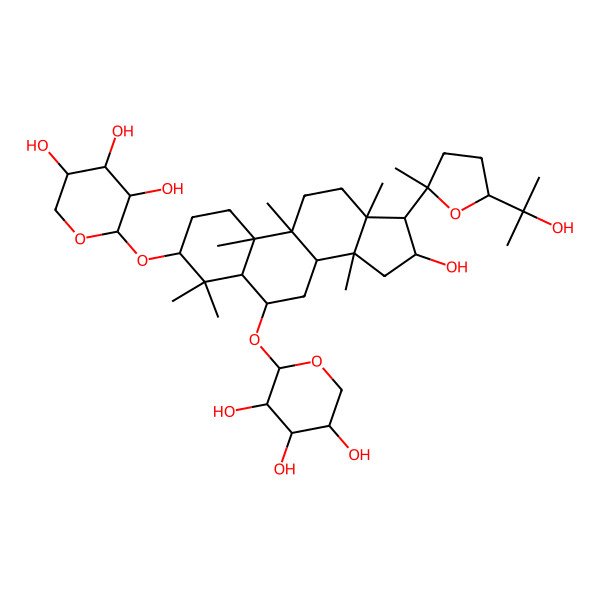 2D Structure of (2S,3R,4S,5R)-2-[[(3S,5R,6S,8R,9R,10S,13R,14S,16S,17R)-16-hydroxy-17-[(2R,5S)-5-(2-hydroxypropan-2-yl)-2-methyloxolan-2-yl]-4,4,9,10,13,14-hexamethyl-6-[(2S,3R,4S,5R)-3,4,5-trihydroxyoxan-2-yl]oxy-1,2,3,5,6,7,8,11,12,15,16,17-dodecahydrocyclopenta[a]phenanthren-3-yl]oxy]oxane-3,4,5-triol