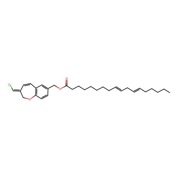 2D Structure of [(3E)-3-(chloromethylidene)-1-benzoxepin-7-yl]methyl (9Z,12Z)-octadeca-9,12-dienoate
