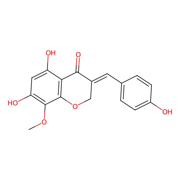 2D Structure of (3E)-5,7-dihydroxy-3-[(4-hydroxyphenyl)methylene]-8-methoxy-chroman-4-one
