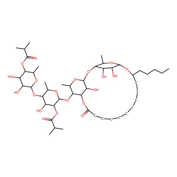 2D Structure of [(2S,3R,4S,5R,6S)-4,5-dihydroxy-6-[(2S,3R,4R,5R,6S)-4-hydroxy-2-methyl-5-(2-methylpropanoyloxy)-6-[[(1R,3S,5S,6S,7S,19R,21R,23S,24S,25R,26R)-24,25,26-trihydroxy-5,23-dimethyl-9-oxo-19-pentyl-2,4,8,20,22-pentaoxatricyclo[19.2.2.13,7]hexacosan-6-yl]oxy]oxan-3-yl]oxy-2-methyloxan-3-yl] 2-methylpropanoate