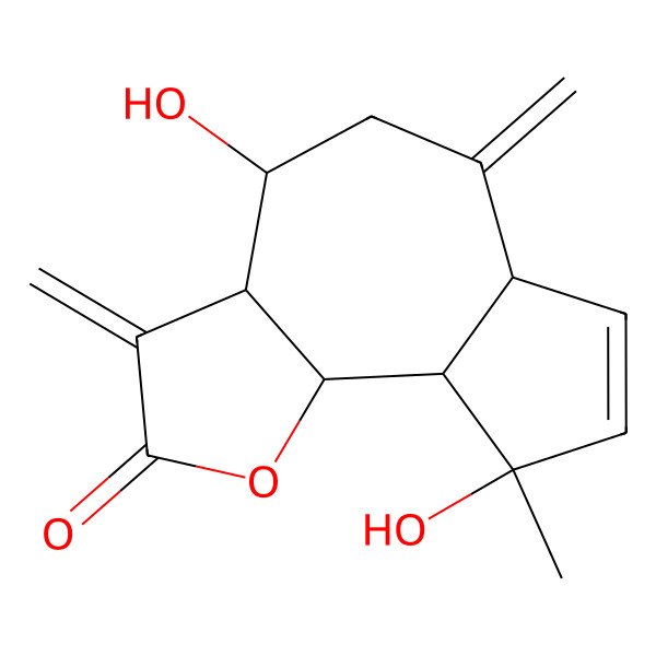 2D Structure of (3aR,4S,6aR,9R,9aS,9bS)-4,9-dihydroxy-9-methyl-3,6-dimethylidene-3a,4,5,6a,9a,9b-hexahydroazuleno[4,5-b]furan-2-one
