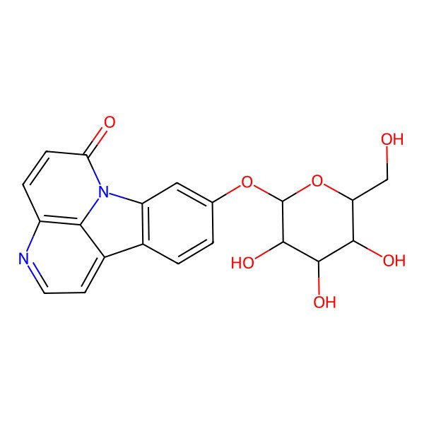 2D Structure of 13-[3,4,5-Trihydroxy-6-(hydroxymethyl)oxan-2-yl]oxy-1,6-diazatetracyclo[7.6.1.05,16.010,15]hexadeca-3,5(16),6,8,10,12,14-heptaen-2-one