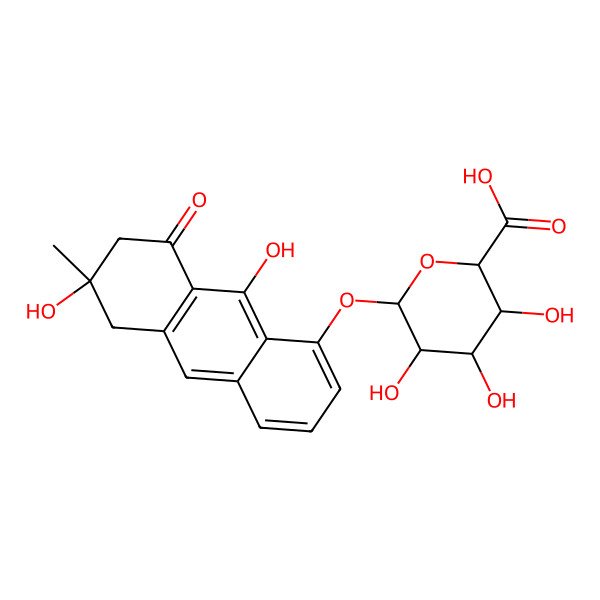 2D Structure of 6-[(6,9-Dihydroxy-6-methyl-8-oxo-5,7-dihydroanthracen-1-yl)oxy]-3,4,5-trihydroxyoxane-2-carboxylic acid