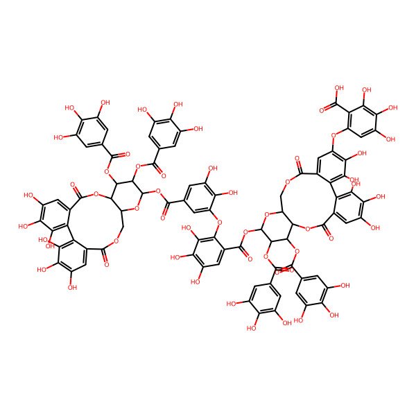 2D Structure of 6-[[13-[2-[5-[[3,4,5,21,22,23-Hexahydroxy-8,18-dioxo-11,12-bis[(3,4,5-trihydroxybenzoyl)oxy]-9,14,17-trioxatetracyclo[17.4.0.02,7.010,15]tricosa-1(23),2,4,6,19,21-hexaen-13-yl]oxycarbonyl]-2,3-dihydroxyphenoxy]-3,4,5-trihydroxybenzoyl]oxy-3,4,5,22,23-pentahydroxy-8,18-dioxo-11,12-bis[(3,4,5-trihydroxybenzoyl)oxy]-9,14,17-trioxatetracyclo[17.4.0.02,7.010,15]tricosa-1(23),2,4,6,19,21-hexaen-21-yl]oxy]-2,3,4-trihydroxybenzoic acid
