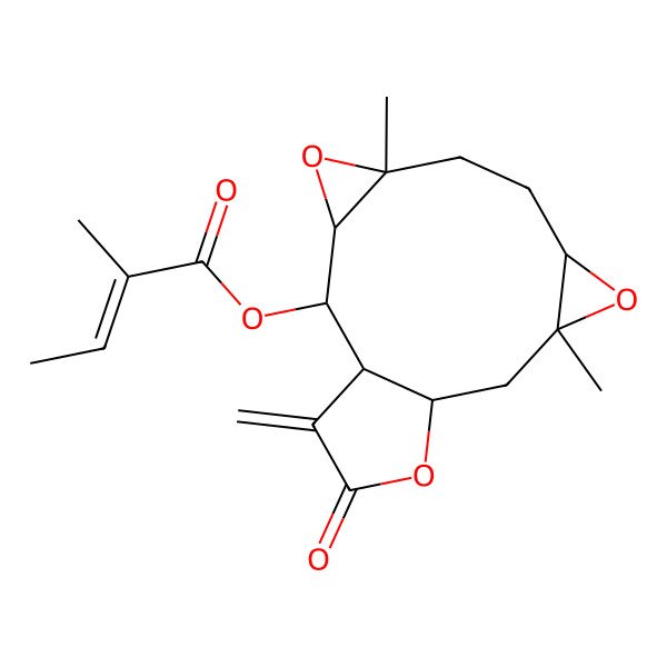 2D Structure of (5,10-Dimethyl-15-methylidene-14-oxo-4,9,13-trioxatetracyclo[10.3.0.03,5.08,10]pentadecan-2-yl) 2-methylbut-2-enoate
