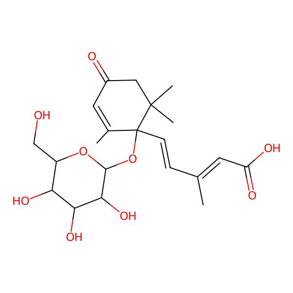 2D Structure of 3-Methyl-5-[2,6,6-trimethyl-4-oxo-1-[3,4,5-trihydroxy-6-(hydroxymethyl)oxan-2-yl]oxycyclohex-2-en-1-yl]penta-2,4-dienoic acid