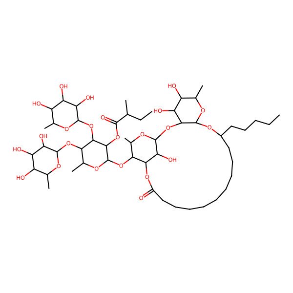 2D Structure of [6-Methyl-2-[(4,5,26-trihydroxy-6,24-dimethyl-20-oxo-10-pentyl-2,7,9,21,25-pentaoxatricyclo[20.3.1.03,8]hexacosan-23-yl)oxy]-4,5-bis[(3,4,5-trihydroxy-6-methyloxan-2-yl)oxy]oxan-3-yl] 2-methylbutanoate
