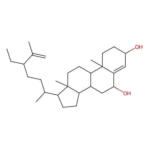 2D Structure of (3S,6R,8S,9S,10R,13R,14S,17R)-17-[(2R,5R)-5-ethyl-6-methylhept-6-en-2-yl]-10,13-dimethyl-2,3,6,7,8,9,11,12,14,15,16,17-dodecahydro-1H-cyclopenta[a]phenanthrene-3,6-diol