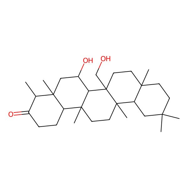 2D Structure of (4R,4aR,6R,6aS,6aS,6bS,8aR,12aR,14aS,14bR)-6-hydroxy-6b-(hydroxymethyl)-4,4a,6a,8a,11,11,14a-heptamethyl-2,4,5,6,6a,7,8,9,10,12,12a,13,14,14b-tetradecahydro-1H-picen-3-one
