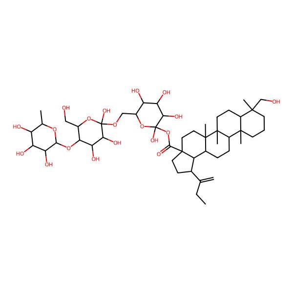 2D Structure of [(2R,3S,5S)-2,3,4,5-tetrahydroxy-6-[[(2S,3S,5S)-2,3,4-trihydroxy-6-(hydroxymethyl)-5-[(3S,4S,5S,6R)-3,4,5-trihydroxy-6-methyloxan-2-yl]oxyoxan-2-yl]oxymethyl]oxan-2-yl] (1R,3aS,5aR,5bR,7aR,8R,11aR,11bR,13aR,13bR)-1-but-1-en-2-yl-8-(hydroxymethyl)-5a,5b,8,11a-tetramethyl-1,2,3,4,5,6,7,7a,9,10,11,11b,12,13,13a,13b-hexadecahydrocyclopenta[a]chrysene-3a-carboxylate