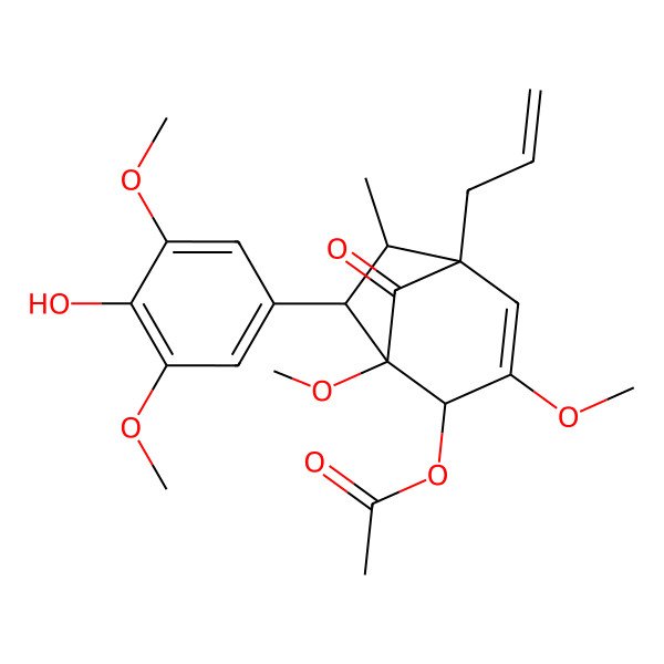 2D Structure of [(1S,2R,5S,6S,7R)-7-(4-hydroxy-3,5-dimethoxyphenyl)-1,3-dimethoxy-6-methyl-8-oxo-5-prop-2-enyl-2-bicyclo[3.2.1]oct-3-enyl] acetate