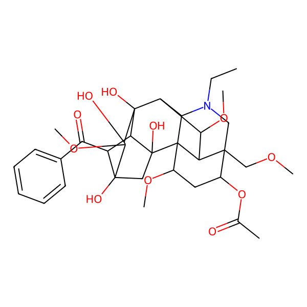2D Structure of [4-Benzoyl-11-ethyl-2,5,7,8-tetrahydroxy-6,16,18-trimethoxy-13-(methoxymethyl)-11-azahexacyclo[7.7.2.12,5.01,10.03,8.013,17]nonadecan-14-yl] acetate