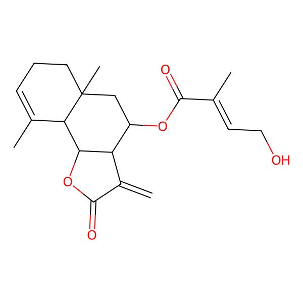 2D Structure of (5a,9-dimethyl-3-methylidene-2-oxo-4,5,6,7,9a,9b-hexahydro-3aH-benzo[g][1]benzofuran-4-yl) 4-hydroxy-2-methylbut-2-enoate