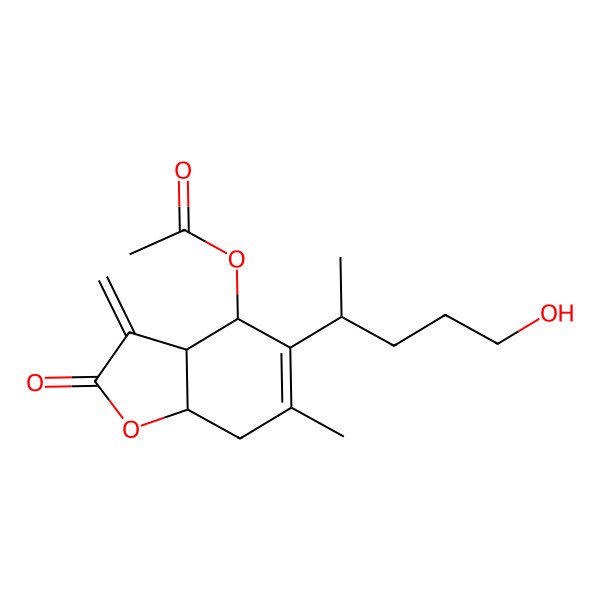 2D Structure of [5-(5-Hydroxypentan-2-yl)-6-methyl-3-methylidene-2-oxo-3a,4,7,7a-tetrahydro-1-benzofuran-4-yl] acetate