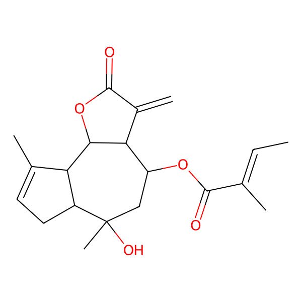 2D Structure of (6-hydroxy-6,9-dimethyl-3-methylidene-2-oxo-4,5,6a,7,9a,9b-hexahydro-3aH-azuleno[4,5-b]furan-4-yl) 2-methylbut-2-enoate