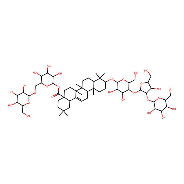 2D Structure of [(2S,3R,4S,5S,6R)-3,4,5-trihydroxy-6-[[(2S,3R,4S,5S,6R)-3,4,5-trihydroxy-6-(hydroxymethyl)oxan-2-yl]oxymethyl]oxan-2-yl] (4aS,6aR,6aS,6bR,8aR,10S,12aR,14bS)-10-[(2R,3R,4R,5S,6R)-3,4-dihydroxy-5-[(2S,3R,4S,5S)-4-hydroxy-5-(hydroxymethyl)-3-[(2S,3R,4S,5S,6R)-3,4,5-trihydroxy-6-(hydroxymethyl)oxan-2-yl]oxyoxolan-2-yl]oxy-6-(hydroxymethyl)oxan-2-yl]oxy-2,2,6a,6b,9,9,12a-heptamethyl-1,3,4,5,6,6a,7,8,8a,10,11,12,13,14b-tetradecahydropicene-4a-carboxylate