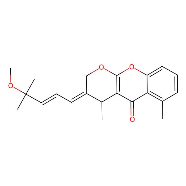 2D Structure of (3E,4R)-3-[(E)-4-methoxy-4-methylpent-2-enylidene]-4,6-dimethyl-4H-pyrano[2,3-b]chromen-5-one