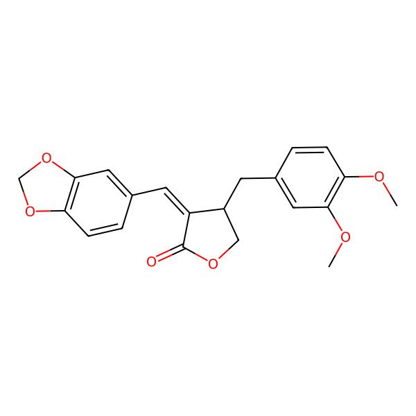 2D Structure of (3E,4S)-3-(1,3-benzodioxol-5-ylmethylidene)-4-[(3,4-dimethoxyphenyl)methyl]oxolan-2-one