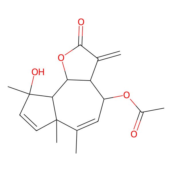 2D Structure of [(3aR,4S,6aR,9R,9aS,9bS)-9-hydroxy-6,6a,9-trimethyl-3-methylidene-2-oxo-3a,4,9a,9b-tetrahydroazuleno[4,5-b]furan-4-yl] acetate