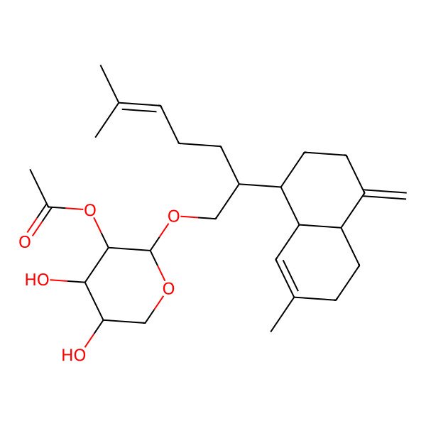2D Structure of [(2S,3S,4R,5S)-2-[(2S)-2-[(1R,4aS,8aR)-7-methyl-4-methylidene-2,3,4a,5,6,8a-hexahydro-1H-naphthalen-1-yl]-6-methylhept-5-enoxy]-4,5-dihydroxyoxan-3-yl] acetate