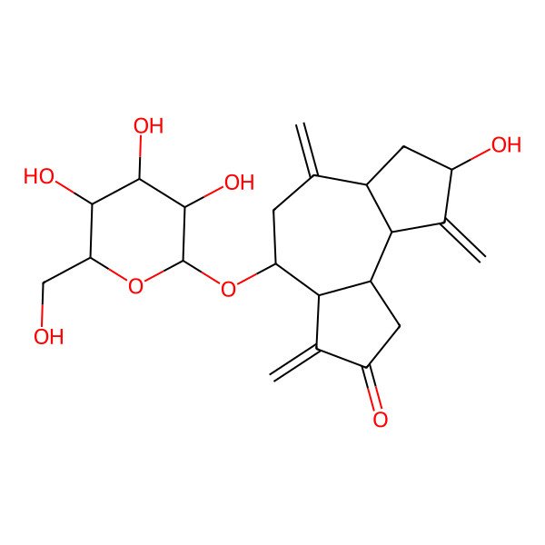 2D Structure of (3aR,4S,6aR,8S,9aR,9bR)-8-hydroxy-3,6,9-trimethylidene-4-[(2R,3R,4S,5S,6R)-3,4,5-trihydroxy-6-(hydroxymethyl)oxan-2-yl]oxy-3a,4,5,6a,7,8,9a,9b-octahydro-1H-cyclopenta[e]azulen-2-one