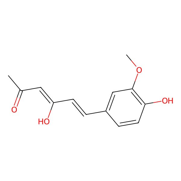 2D Structure of (3E,5E)-4-hydroxy-6-(4-hydroxy-3-methoxyphenyl)hexa-3,5-dien-2-one