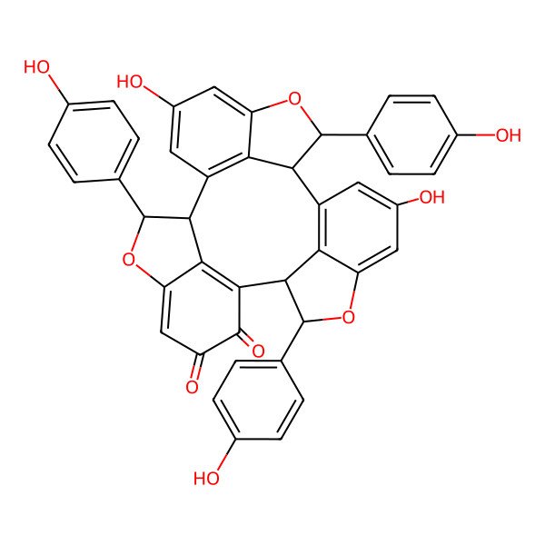 2D Structure of 15,23-Dihydroxy-3,11,19-tris(4-hydroxyphenyl)-4,12,20-trioxaheptacyclo[16.6.1.12,5.110,13.021,25.09,27.017,26]heptacosa-1(25),5,9(27),13,15,17(26),21,23-octaene-7,8-dione