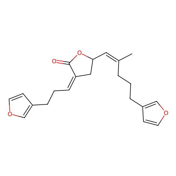 2D Structure of (3E,5R)-5-[(E)-5-(furan-3-yl)-2-methylpent-1-enyl]-3-[3-(furan-3-yl)propylidene]oxolan-2-one