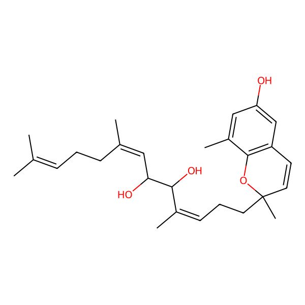 2D Structure of (3E,5R,7E)-1-(6-hydroxy-2,8-dimethylchromen-2-yl)-4,8,12-trimethyltrideca-3,7,11-triene-5,6-diol