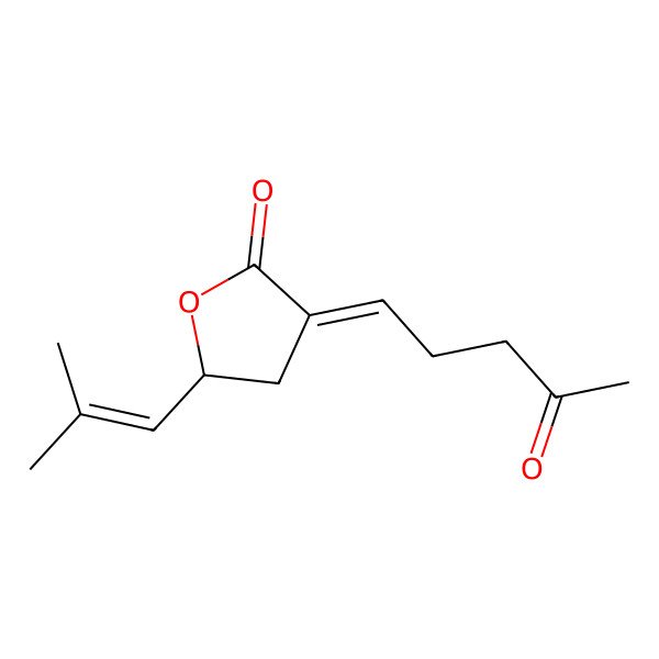 2D Structure of (3E,5S)-5-(2-methylprop-1-enyl)-3-(4-oxopentylidene)tetrahydrofuran-2-one
