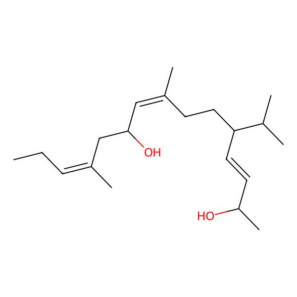 2D Structure of (3E,5S,8E,10R,12E)-8,12-dimethyl-5-propan-2-ylpentadeca-3,8,12-triene-2,10-diol