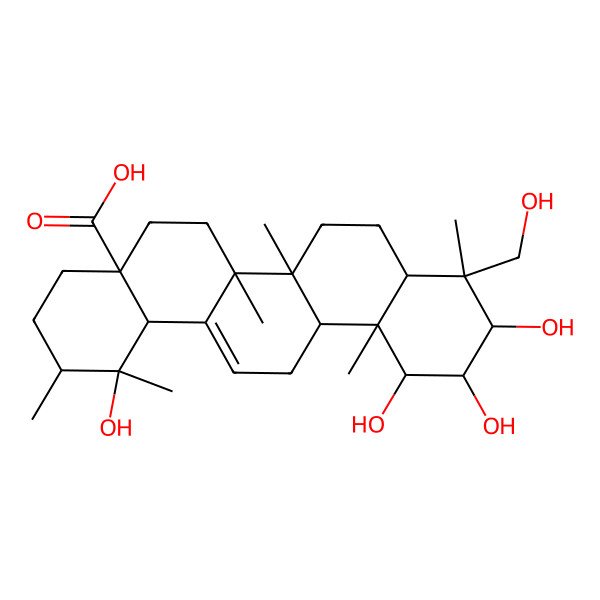 2D Structure of (1R,2R,4aS,6aR,6aS,6bR,8aS,9R,10R,11R,12R,12aR,14bS)-1,10,11,12-tetrahydroxy-9-(hydroxymethyl)-1,2,6a,6b,9,12a-hexamethyl-2,3,4,5,6,6a,7,8,8a,10,11,12,13,14b-tetradecahydropicene-4a-carboxylic acid