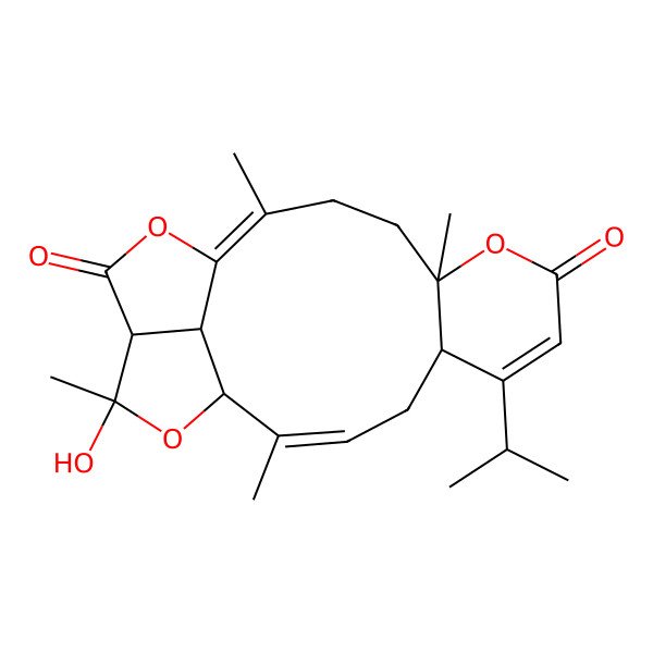 2D Structure of (1Z,5S,10R,12E,14R,16R,17S,20R)-16-hydroxy-2,5,13,16-tetramethyl-9-propan-2-yl-6,15,19-trioxatetracyclo[12.5.1.05,10.017,20]icosa-1,8,12-triene-7,18-dione