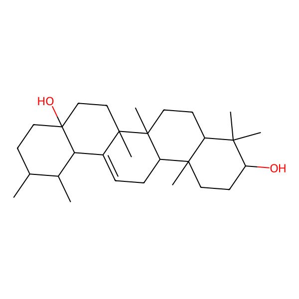 2D Structure of 4,4,6a,6b,11,12,14b-heptamethyl-2,3,4a,5,6,7,8,9,10,11,12,12a,14,14a-tetradecahydro-1H-picene-3,8a-diol