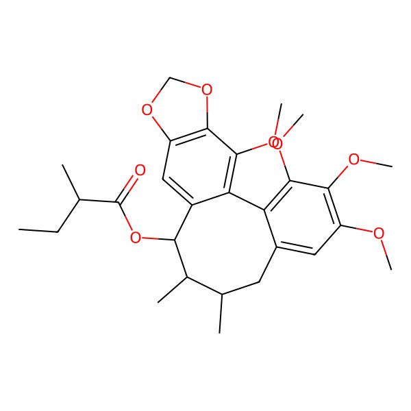 2D Structure of (3,4,5,19-Tetramethoxy-9,10-dimethyl-15,17-dioxatetracyclo[10.7.0.02,7.014,18]nonadeca-1(19),2,4,6,12,14(18)-hexaen-11-yl) 2-methylbutanoate