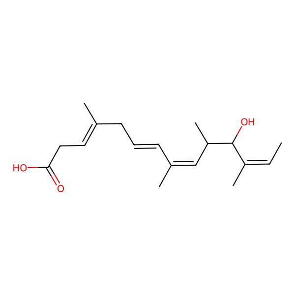2D Structure of (3E,6E,8E,10R,11R,12E)-11-hydroxy-4,8,10,12-tetramethyltetradeca-3,6,8,12-tetraenoic acid
