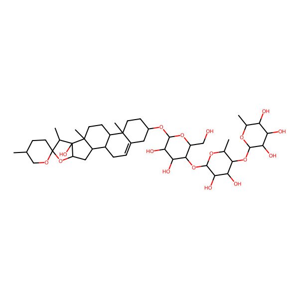 2D Structure of (2S,3R,4R,5R,6S)-2-[(2S,3R,4S,5R,6S)-6-[(2R,3S,4R,5R,6R)-4,5-dihydroxy-2-(hydroxymethyl)-6-[(1R,2S,4S,5'R,6R,7S,8S,9S,12S,13R,16S)-8-hydroxy-5',7,9,13-tetramethylspiro[5-oxapentacyclo[10.8.0.02,9.04,8.013,18]icos-18-ene-6,2'-oxane]-16-yl]oxyoxan-3-yl]oxy-4,5-dihydroxy-2-methyloxan-3-yl]oxy-6-methyloxane-3,4,5-triol
