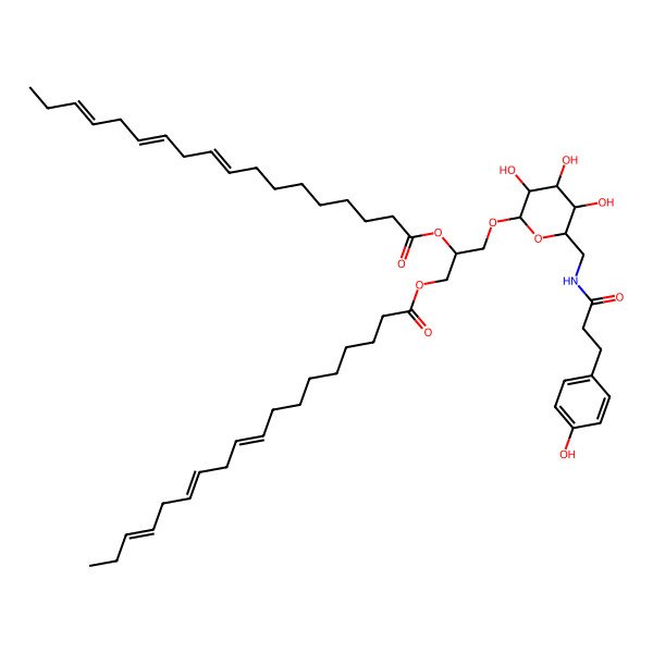 2D Structure of [2-Octadeca-9,12,15-trienoyloxy-3-[3,4,5-trihydroxy-6-[[3-(4-hydroxyphenyl)propanoylamino]methyl]oxan-2-yl]oxypropyl] octadeca-9,12,15-trienoate