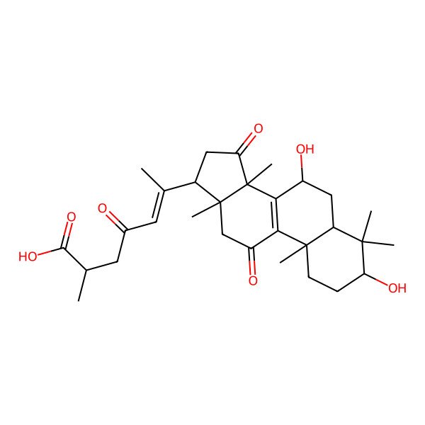 2D Structure of (Z)-6-[(3S,7S,10S,13R,14R)-3,7-dihydroxy-4,4,10,13,14-pentamethyl-11,15-dioxo-2,3,5,6,7,12,16,17-octahydro-1H-cyclopenta[a]phenanthren-17-yl]-2-methyl-4-oxohept-5-enoic acid